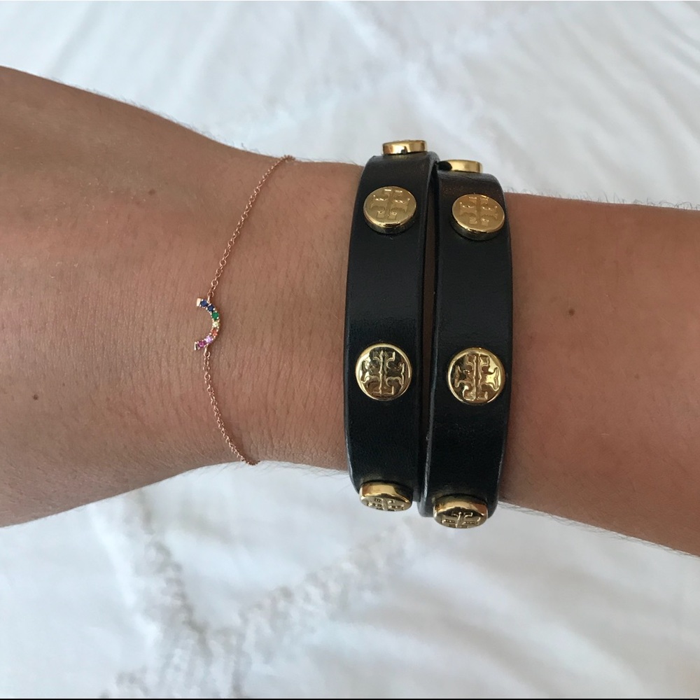 Tory Burch Wrap Black Studded Logo Bracelet